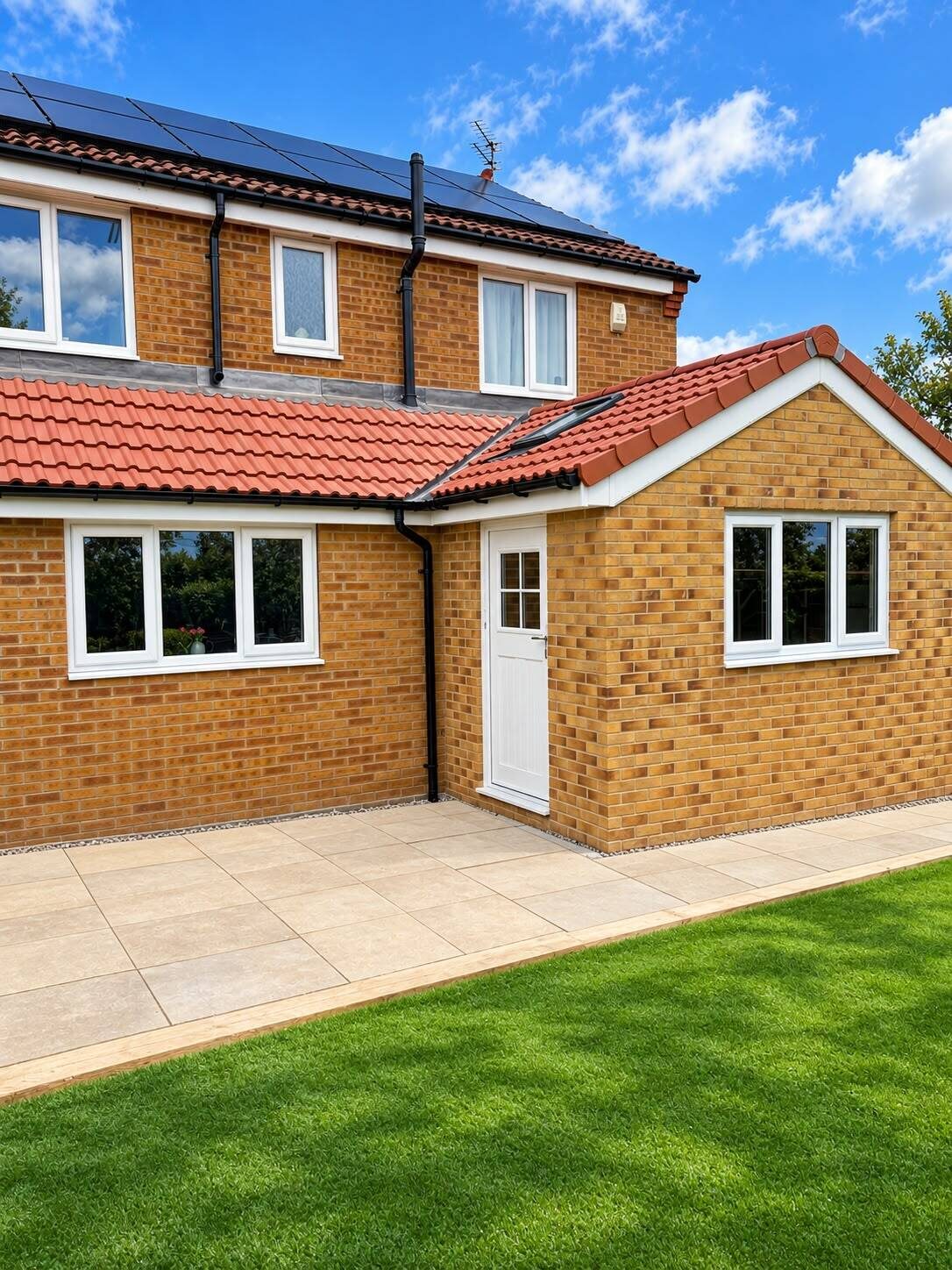 Single storey rear extension in brick with a tiled roof